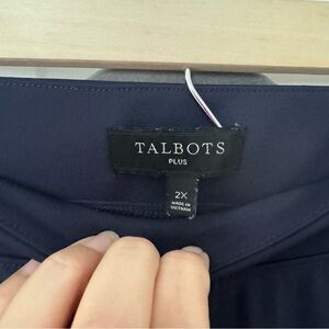 Talbots Plus Pull On Elastic Waist Navy Blue Wide Leg Pants